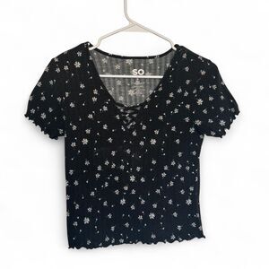 SO Women's Black Floral T-shirt